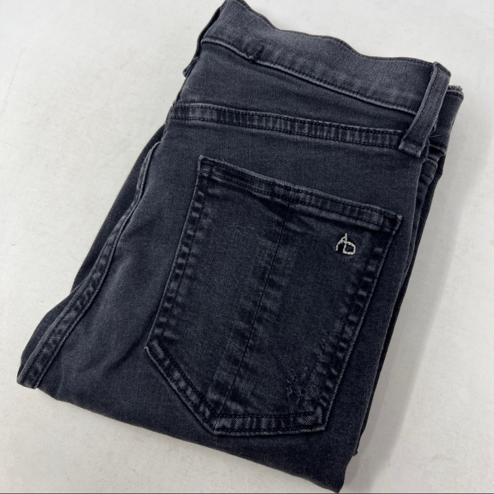 Rag & Bone Women's 26 High Rise Skinny Distressed Frayed Hem Black Denim Jeans